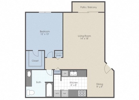 1 Bed 1 Bath Floor Plan at The Element @ St Andrews, Mishawaka, IN